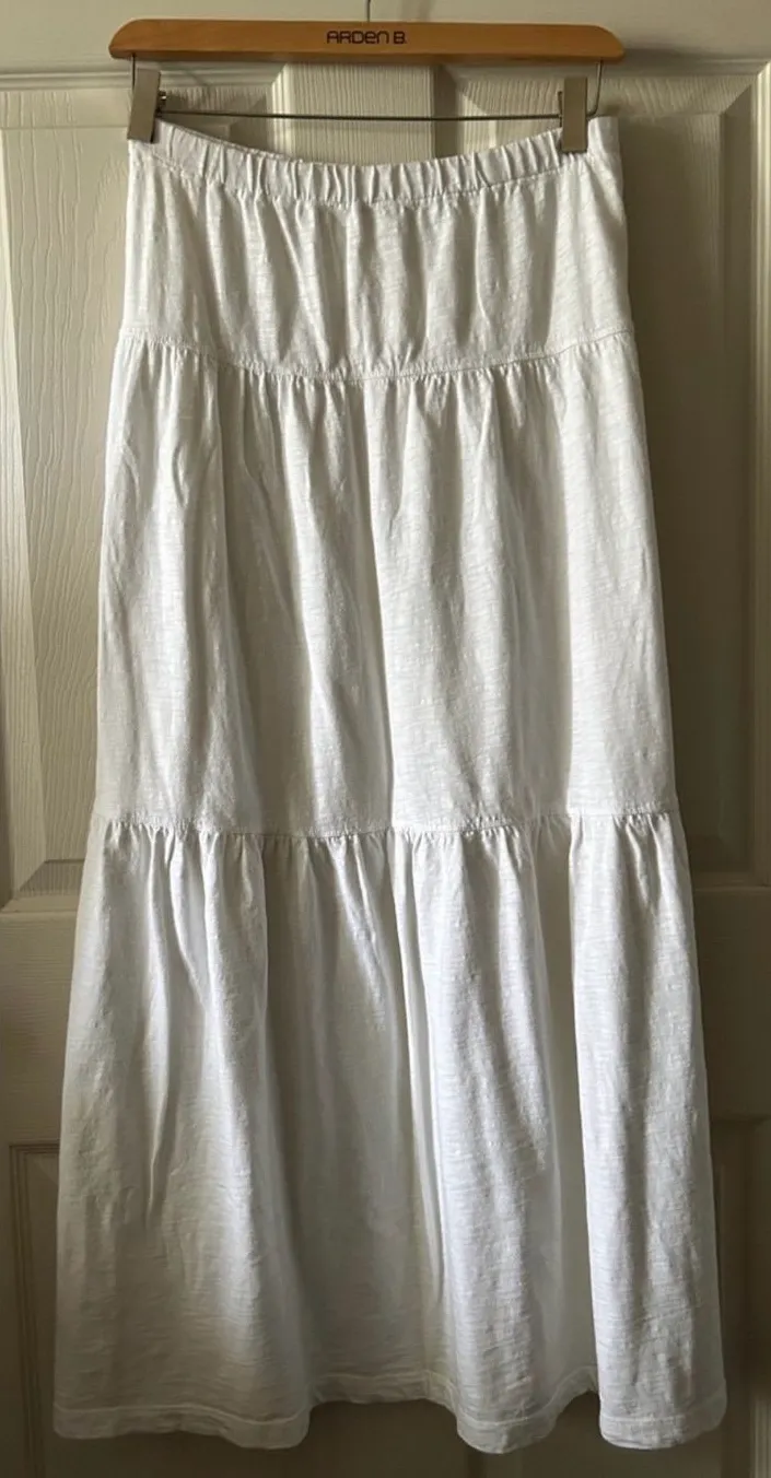 Dylan ❤️ White Tiered Cotton Midi/Maxi Skirt Coastal Cottagecore Minimalist Sz M