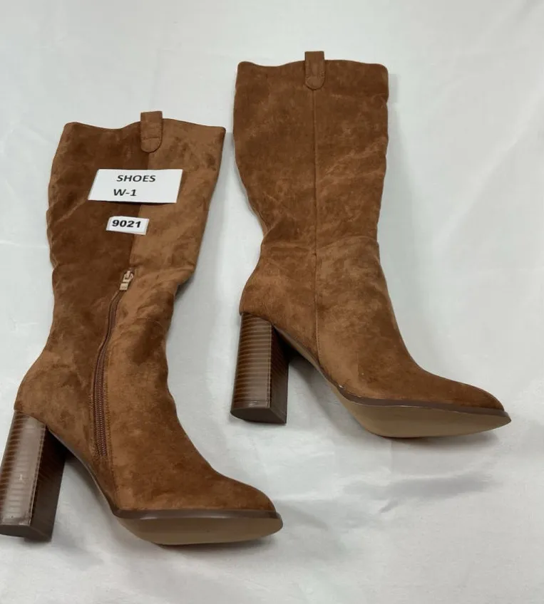 Womans Excellent Knee High Fashion Boots Brown 9 Round Toe 1/4 Zip