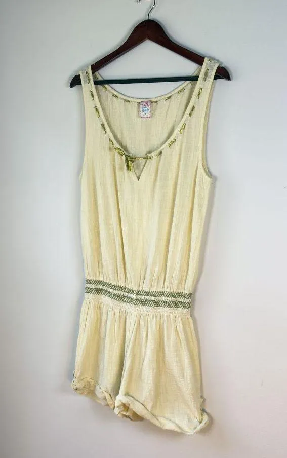 Free People Cotton Gauzy Pale Yellow Romper Small Beach Flowy