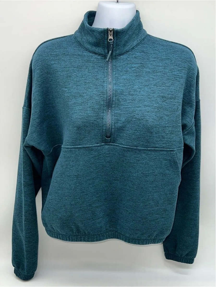 Kyodan Women’s Teal Blue/Green Half-Zip Pullover Cropped Sweatshirt-Size XS
