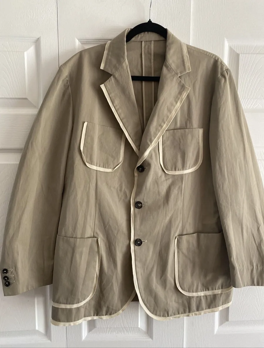 Gianfranco Ferre Contrast Trim Cotton Blazer Womens Size 56 Tan Safari Italy