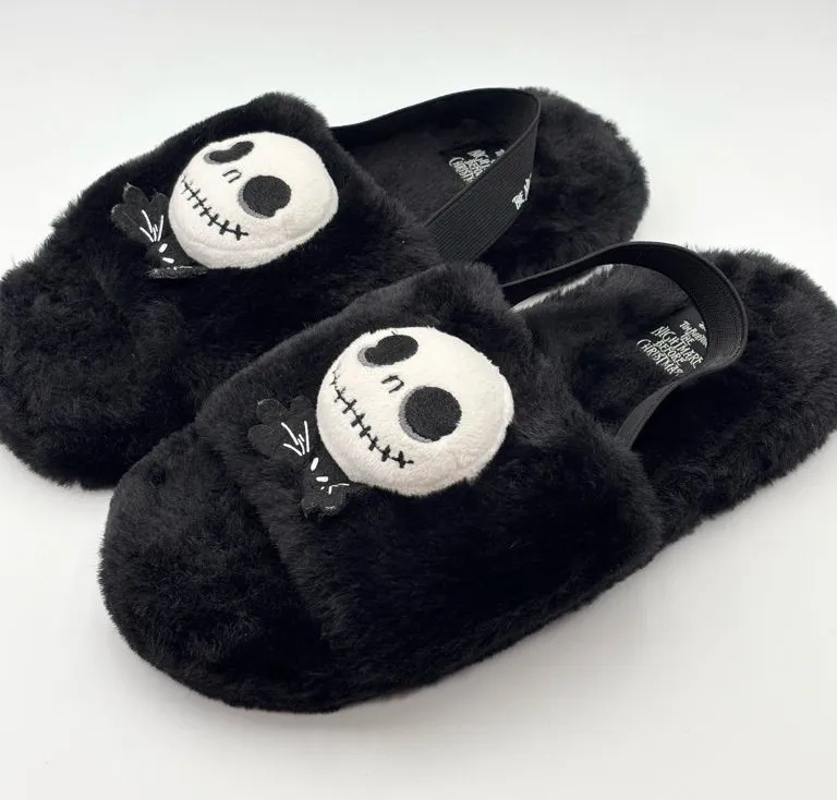 The Nightmare Before Christmas Jack Skellington Black Fuzzy Slide Slippers