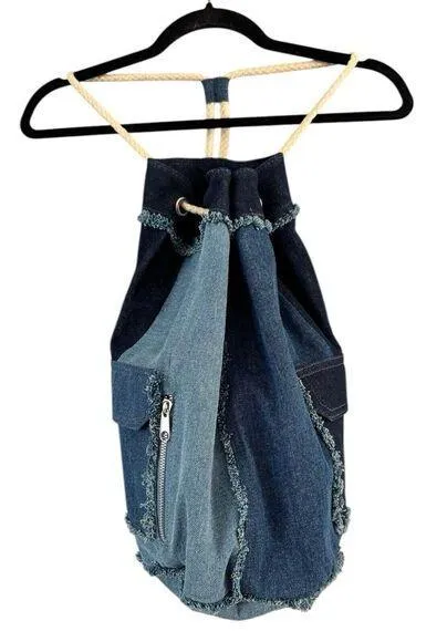 Urban Outfitters Denim Patchwork Drawstring Bucket Bag Backpack