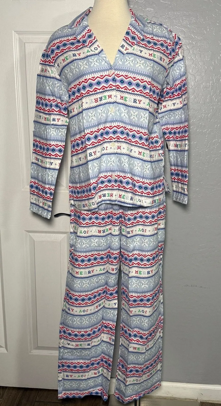 Old Navy Christmas Pajama Set Womens Medium Fair Isle Holiday Button Down PJ