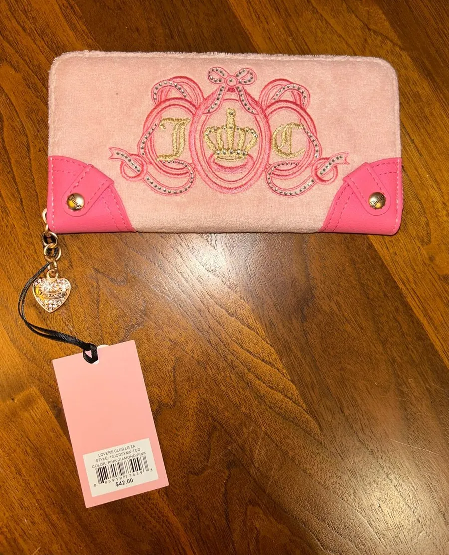 JUICY COUTURE “Lovers Club” Large Zip Around Wallet | Pink Terry Cloth | NWT Y2K