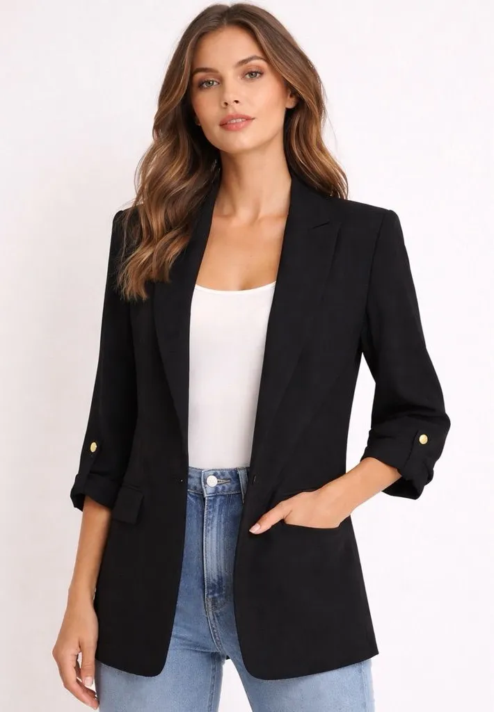 ZARA Women’s Size S Black Tailored Blazer Structured 3/4 Sleeve Jacket(A261)✨
