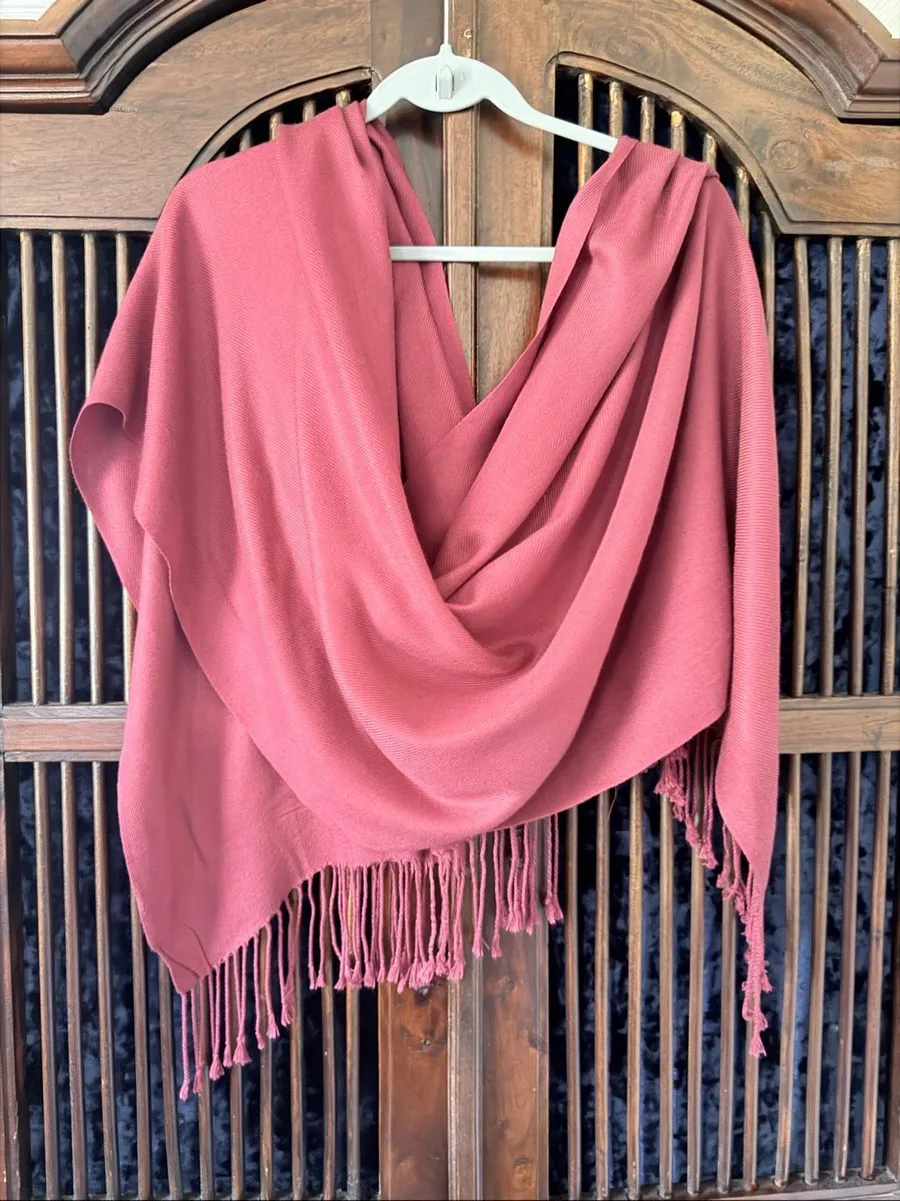 100% Pashmina Cashmere Dusty Rose Shawl Wrap Scarf 68”