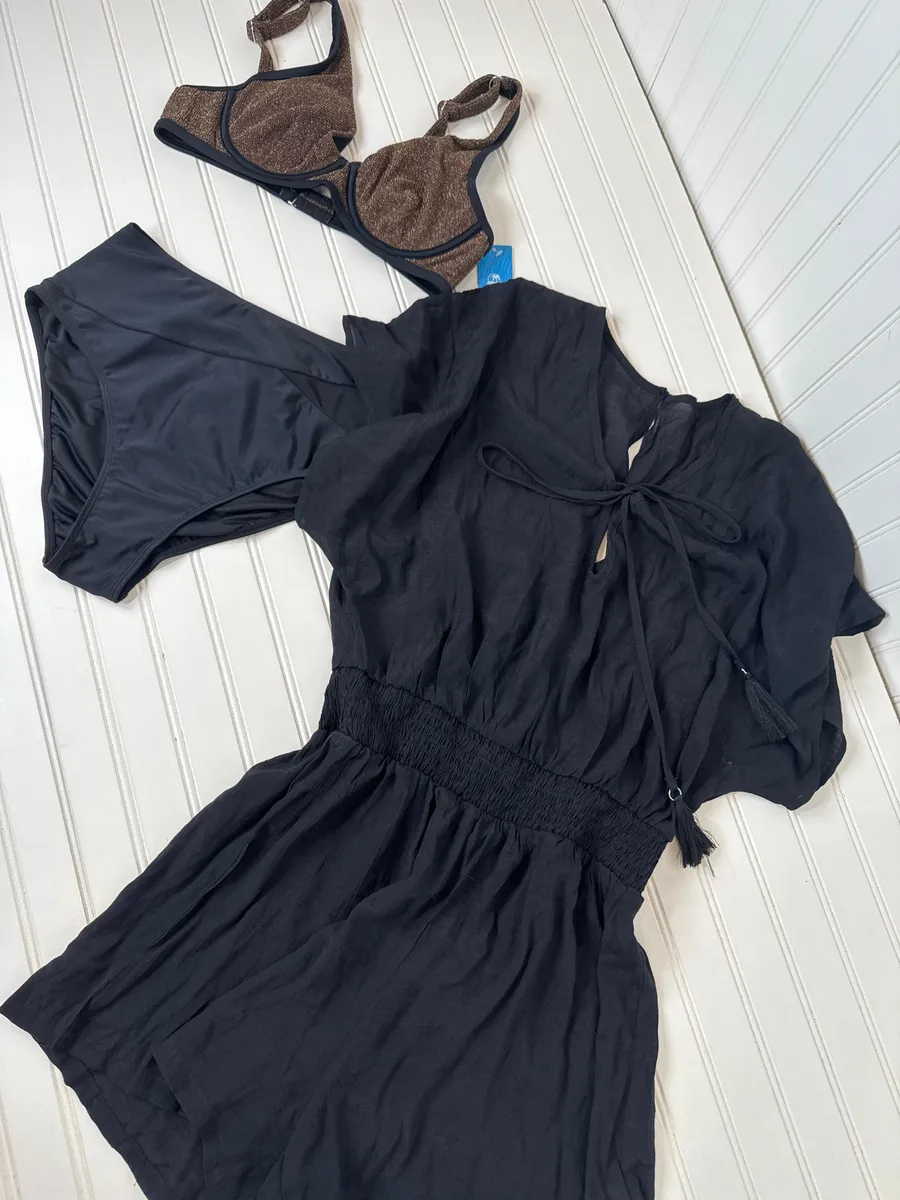 NWT Cupshe Underwired 2 Piece Bathing Suit & Tassel Tie Cover-Up Romper Bundle M