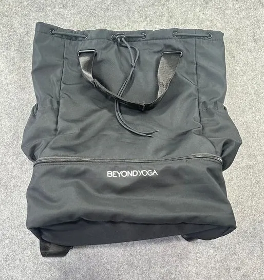 Beyond Yoga Black Nylon Drawstring Backpack Gym Bag with Shoe Compartment