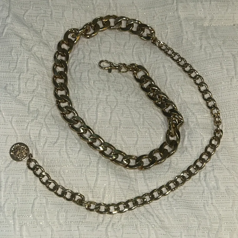 Vince Camuto Gold Tone Chunky Curb Link Belt Lion Crest Medallion Coin Charm