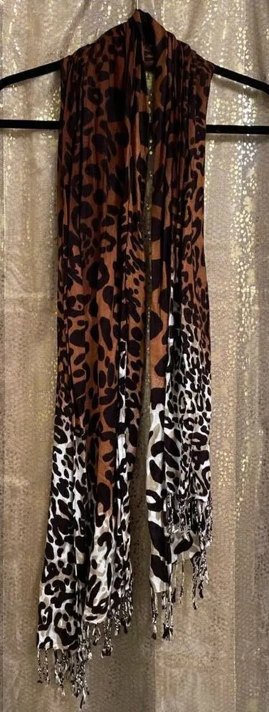 Ombré Brown Animal Print Cheetah Leopard Rayon Scarf