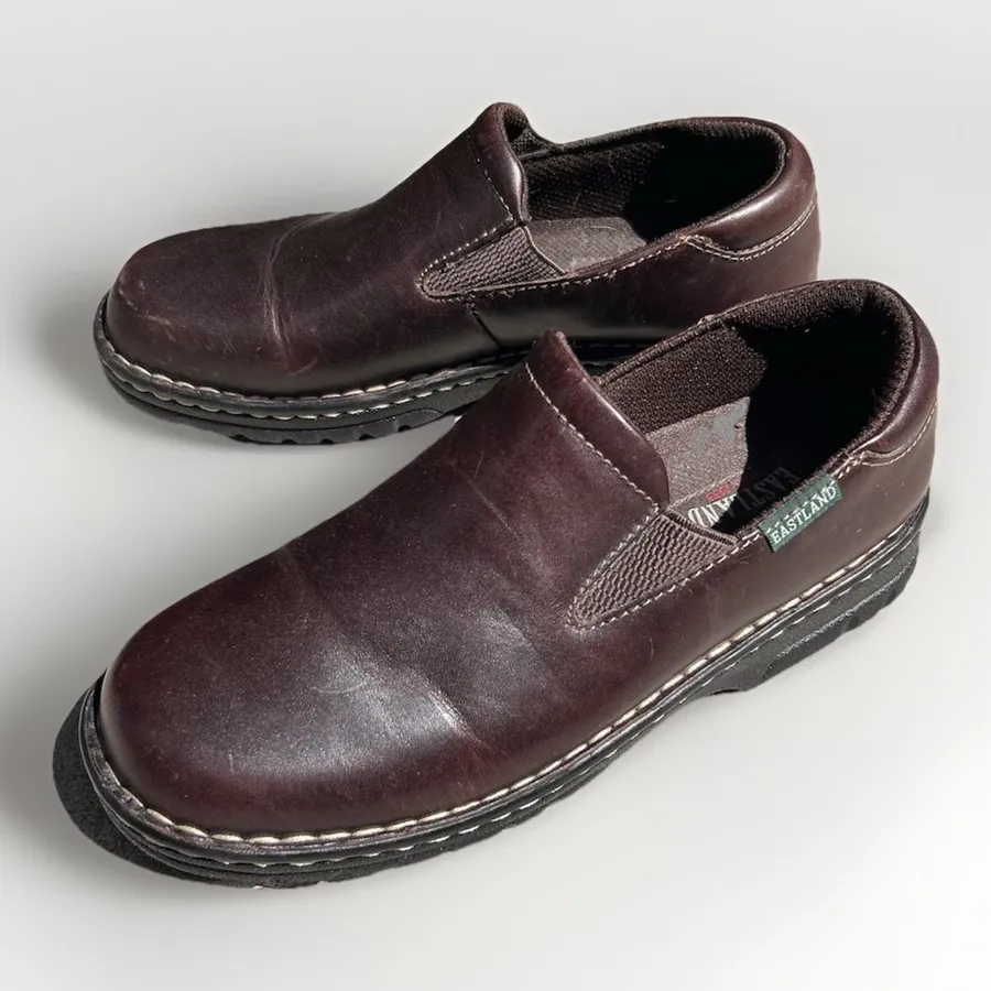 Eastland Newport Womens 10W Brown Leather Slip On Loafers Clogs Shoes 3180