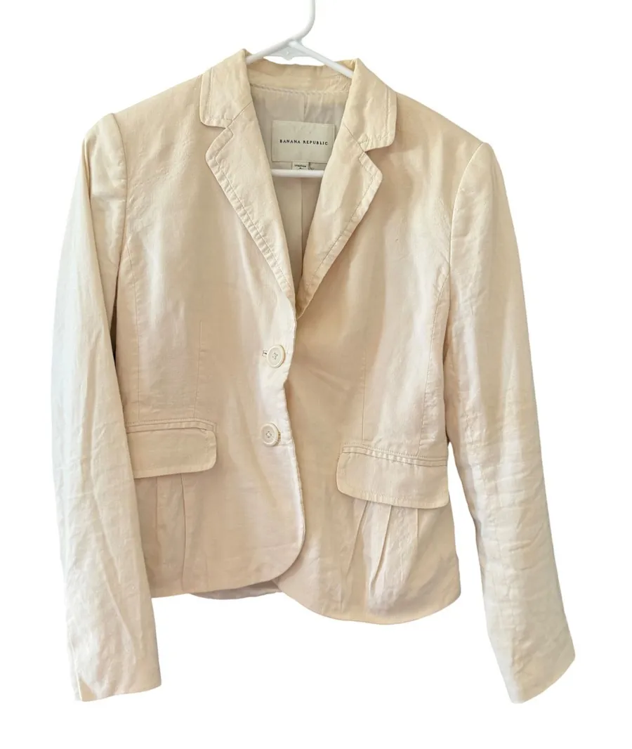 Banana Republic Womens Cream Flax Blend 2 Button Blazer Jacket Size 4 Lagen