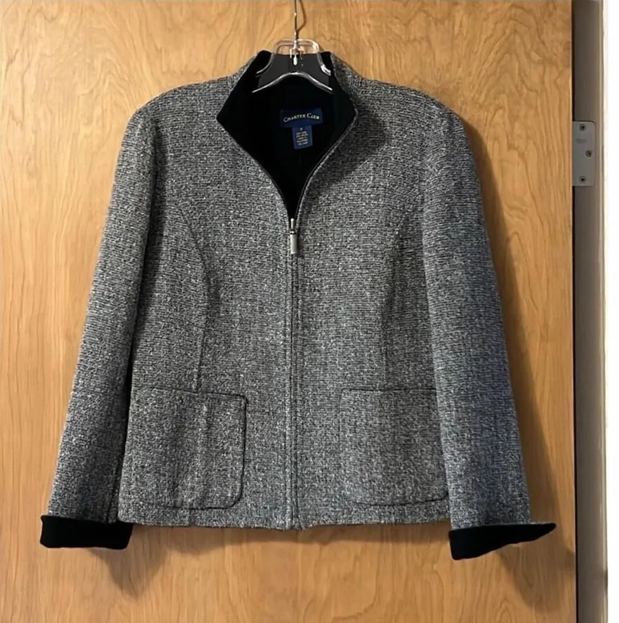 Charter Club Black Gray Wool-Texture Fleece-Lined Jacket Women's Small