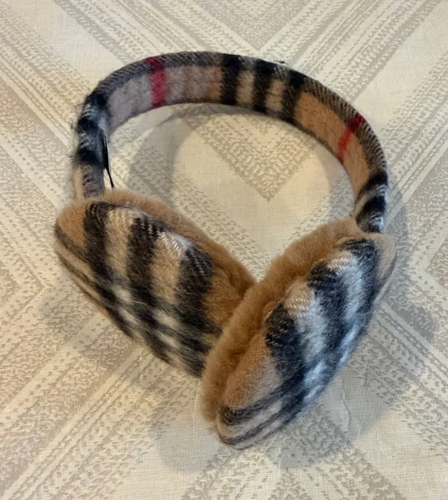 Burberry Cashmere Plaid Ear Muffs Classic Nova Check Winter Accessory