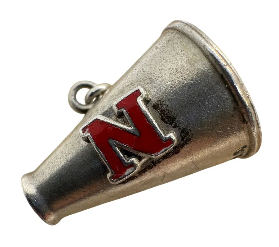 Vintage Sterling Silver Nebraska Megaphone Charm Red Enamel N Husker Cheer 5.8g