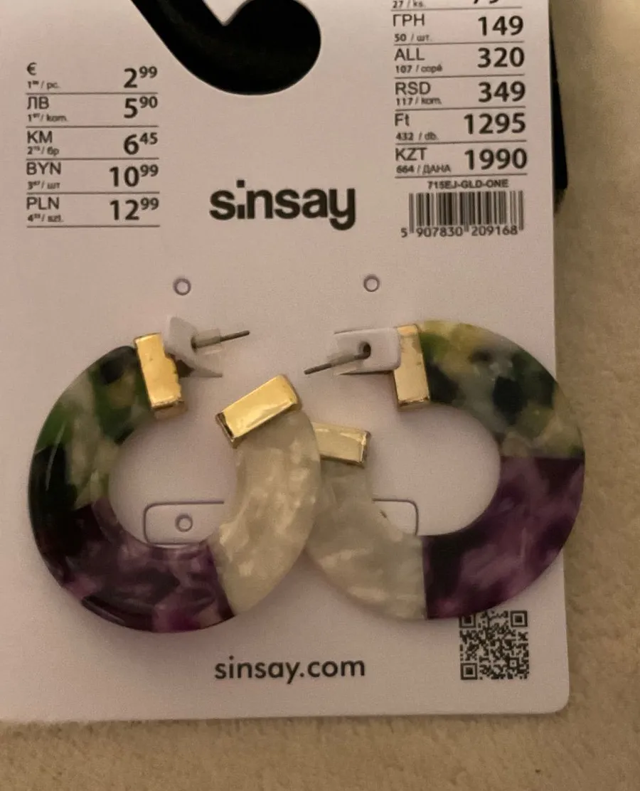 Sinsay Multicolor Resin Hoop Earrings with Gold Accents Purple