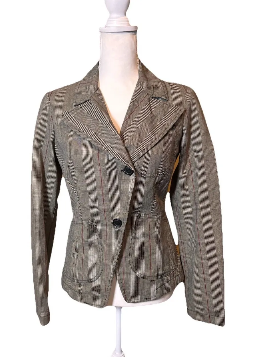 United Colors of Benetton Plaid Blazer Jacket Women Small Tailored Button Front