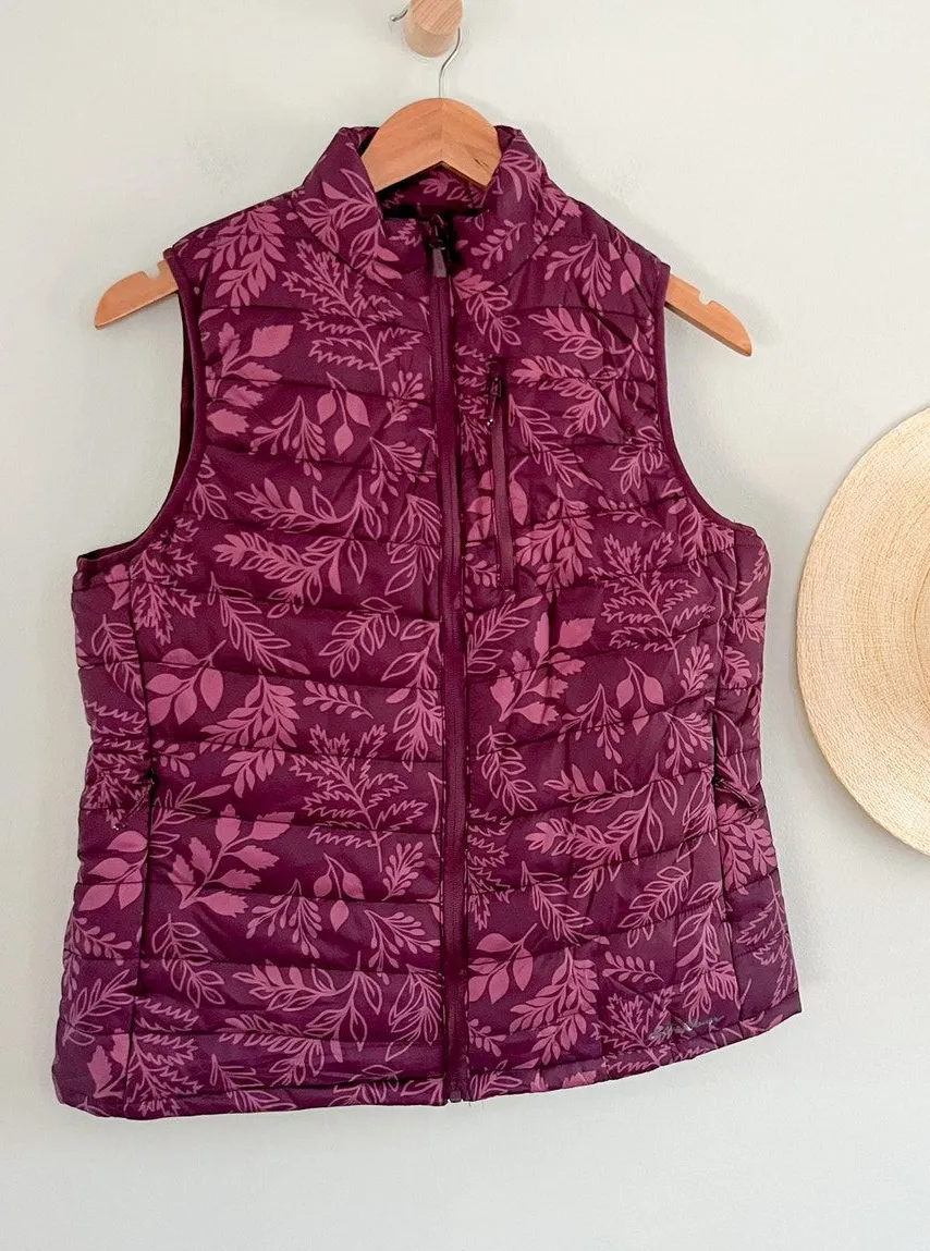 Eddie Bauer | NWT Alpine Vest Lightweight | Mauve Wine Leafy Print | Sz S