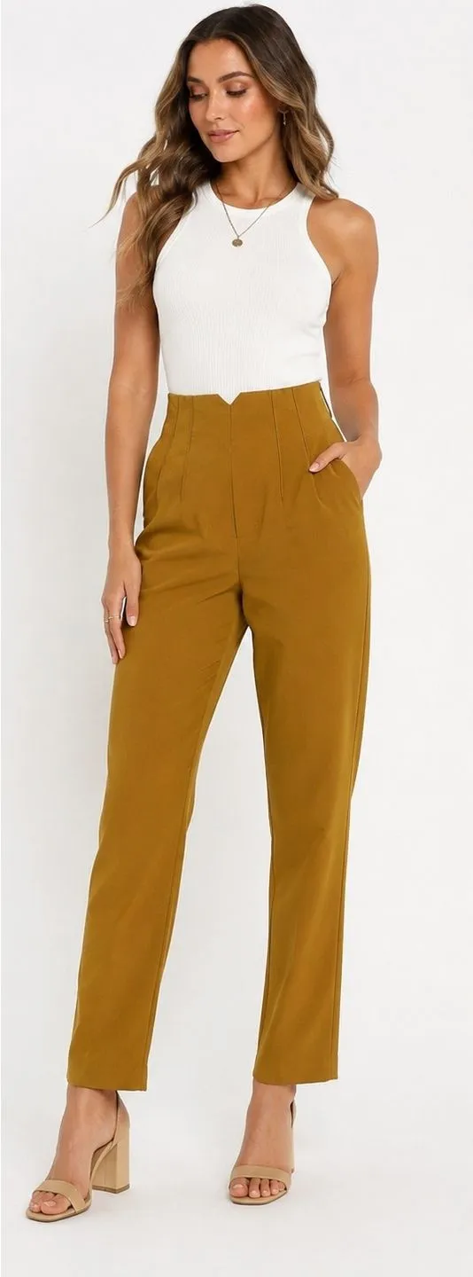 Zara Women’s XS Mustard High Waisted Straight Leg Trousers Pants