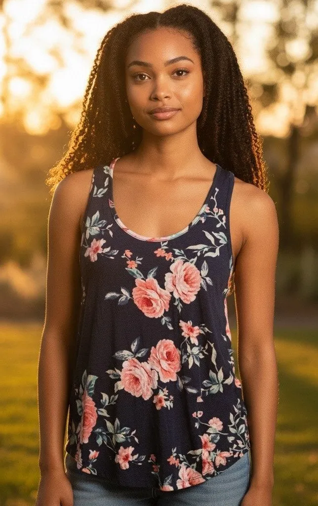 Viamor Loveappella Floral Knit Swing Rose Tank sz M Blue Size M