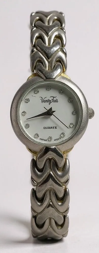 Womens Pearl Dial Vanity Fair VFW535 Quartz Silver Tone Band W/Gold Accent Watch