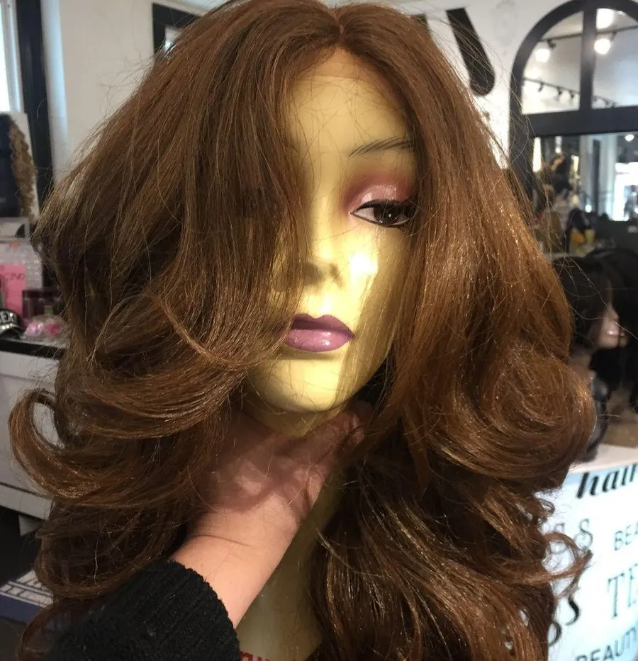 Auburn Wig red brown Human Blend long Swisslace
