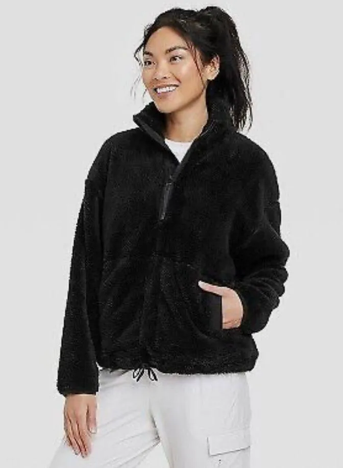 Women's High Pile Fleece 1/2 Zip Pull Over - Black
