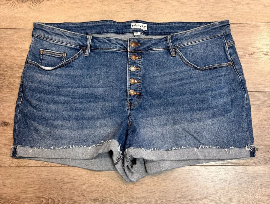 Ava & Viv Womens Blue Denim Button Fly Cutoff Shorts Plus Size 24W Fold Over