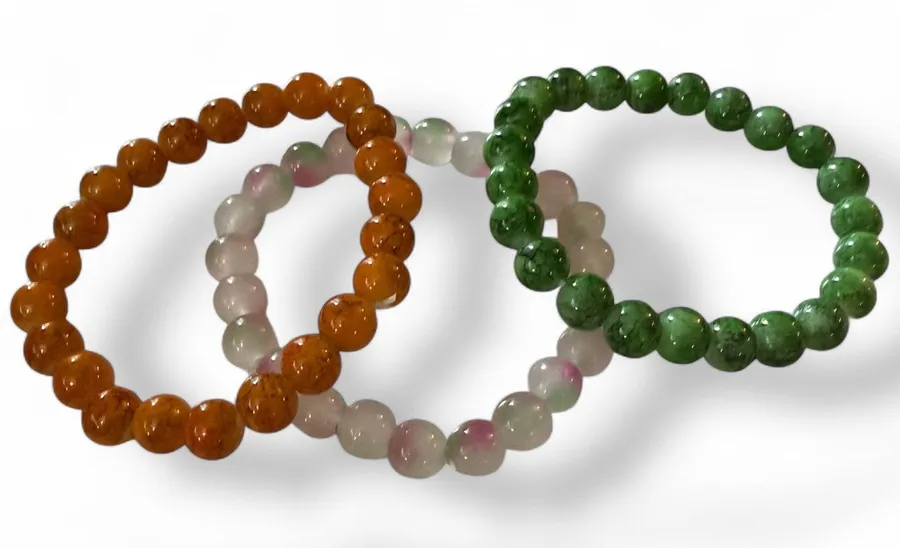 Orange Green Pink Bohemian Handmade Set Of 3 Stretch Bracelets