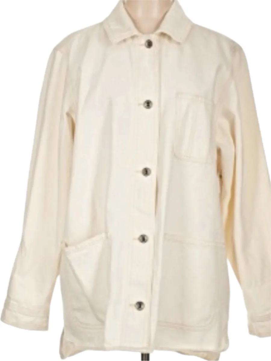 Old Navy White Denim Utility Chore Jacket XS Oversized Streetwear minimalist