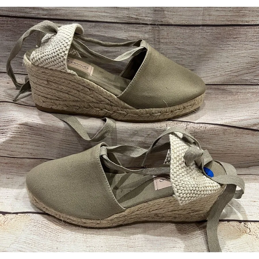 Gainno Made In Spain Lace Up wedge espadrille Sandals Shoes Size 7.5