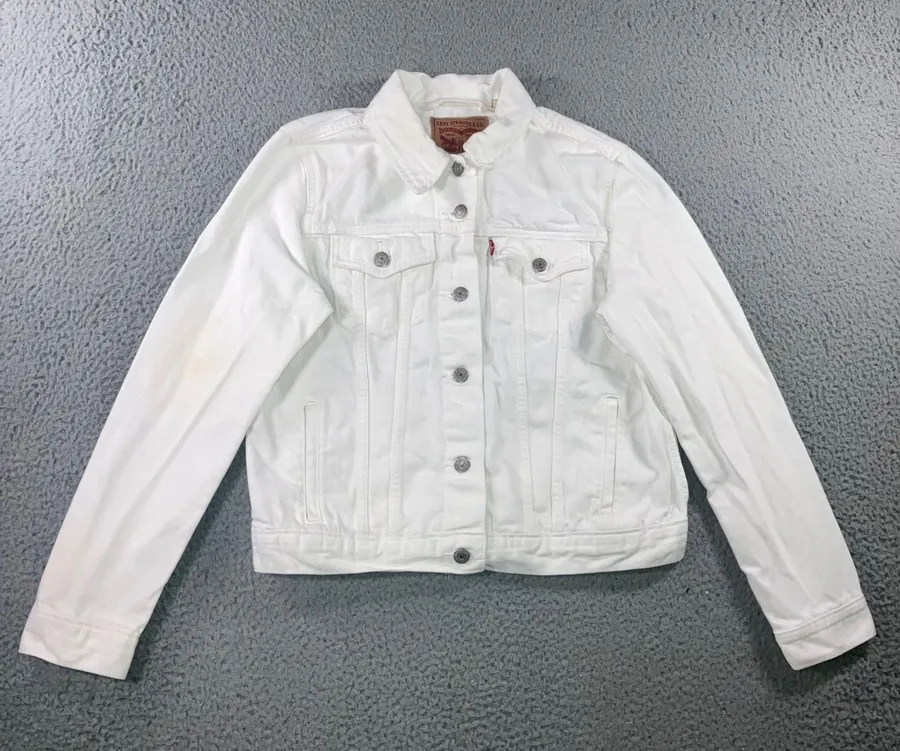 Levi's Denim Trucker Jacket Womens L White Classic Skater Indie Grunge Flaw