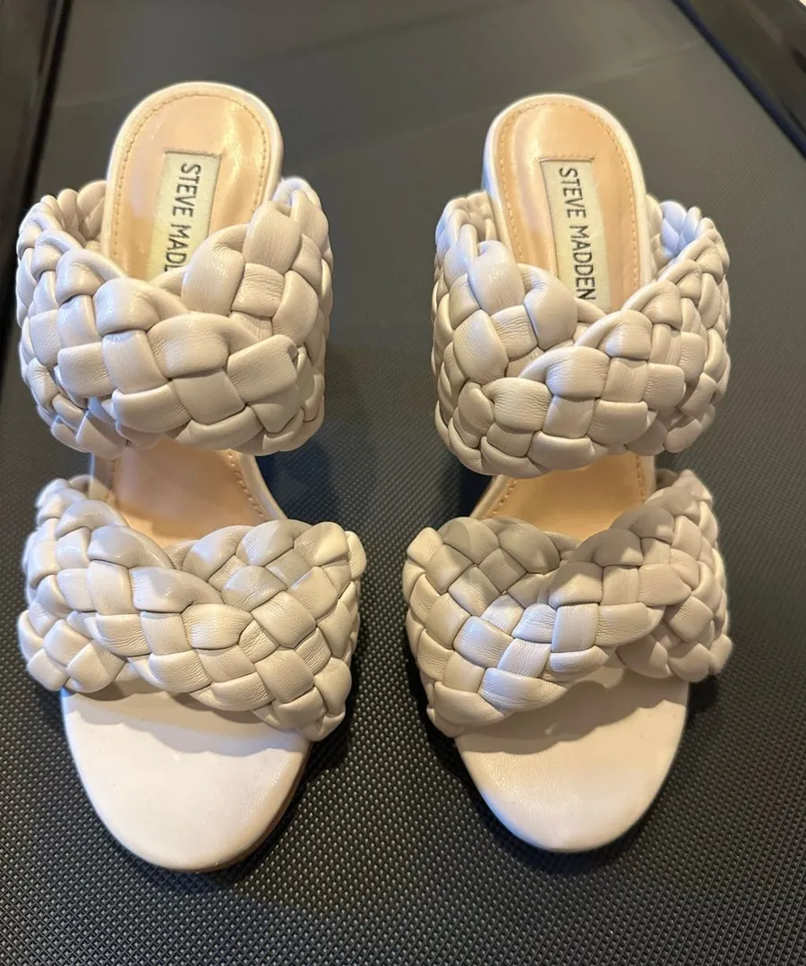 Steve Madden Braided Double-Strap Heeled Sandals — Cream