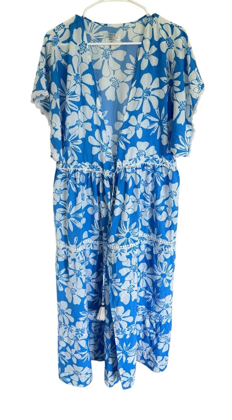 Palmacea Swimwear Blue & White Floral Maxi Swim Coverup Size M