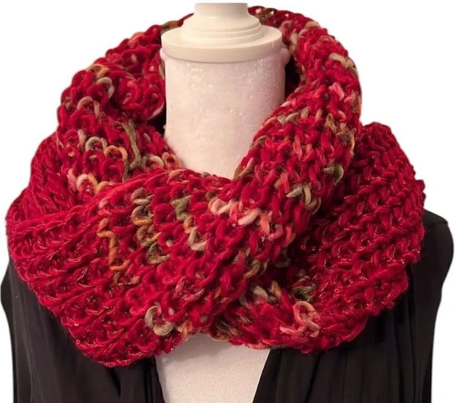 NWOT infinity scarf w/ sparkly sequins on 1 side & multi colored on the other Red