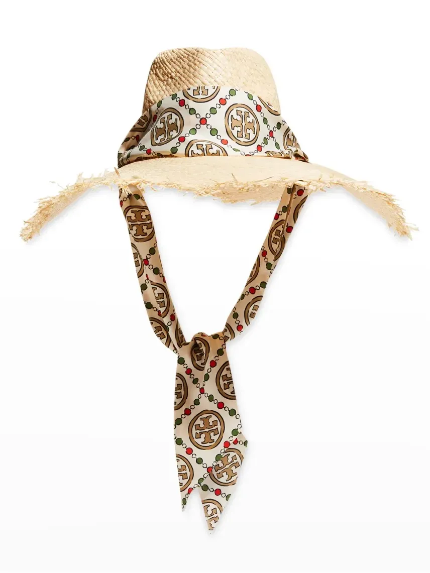Tory Burch Natural Straw Beach Wide-Brim Sun Hat, No Scarf NEW
