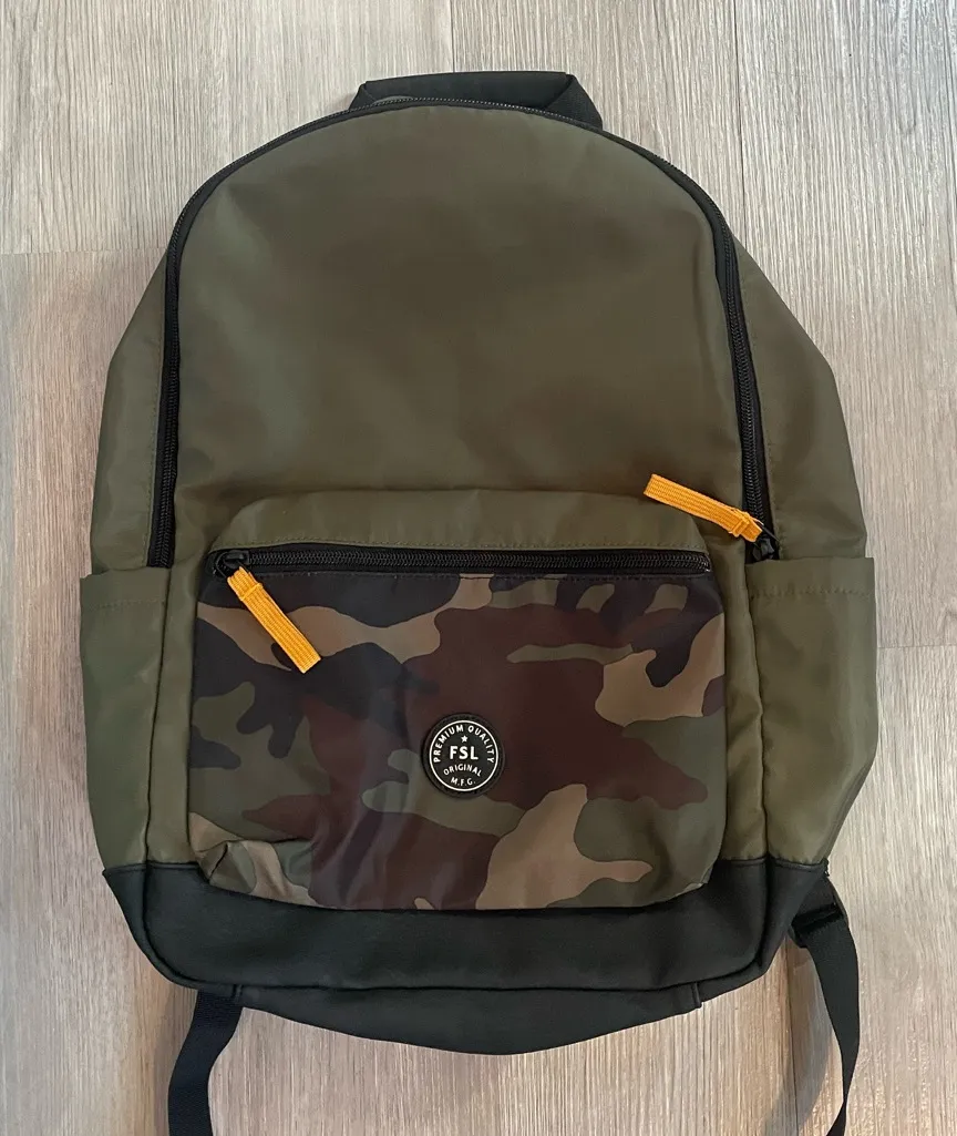 Fossil NWT Colorblock Camo Backpack Green Black Orange Accents Travel School