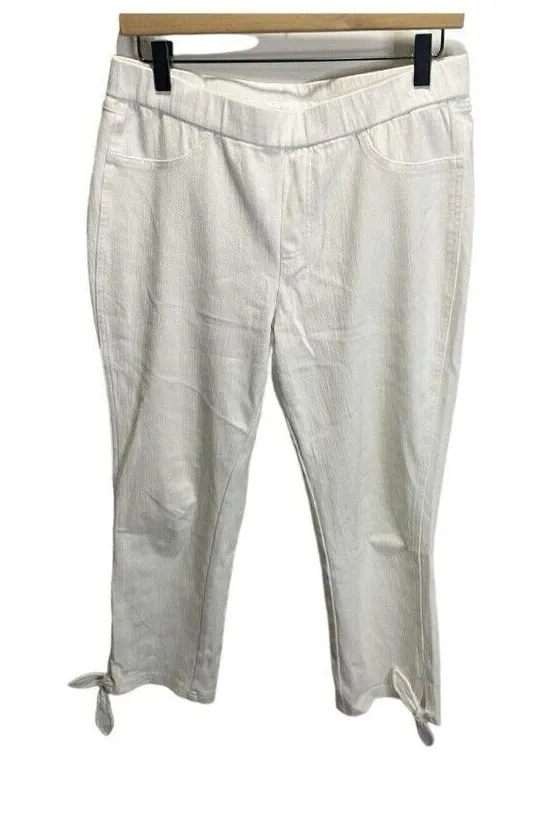 Isaac Mizrahi Live! Regular Knit Denim Pull-On Ankle Jeans White Size 12p Tie