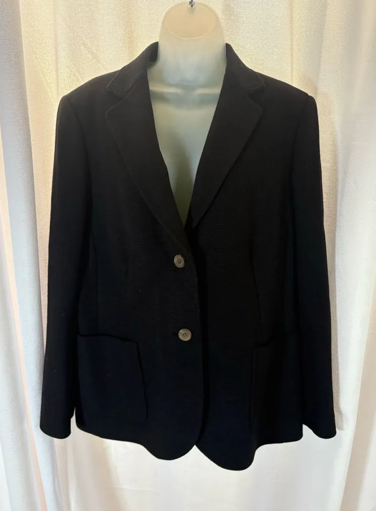 Lands' End Black Wool Blazer Jacket Size 18 EUC