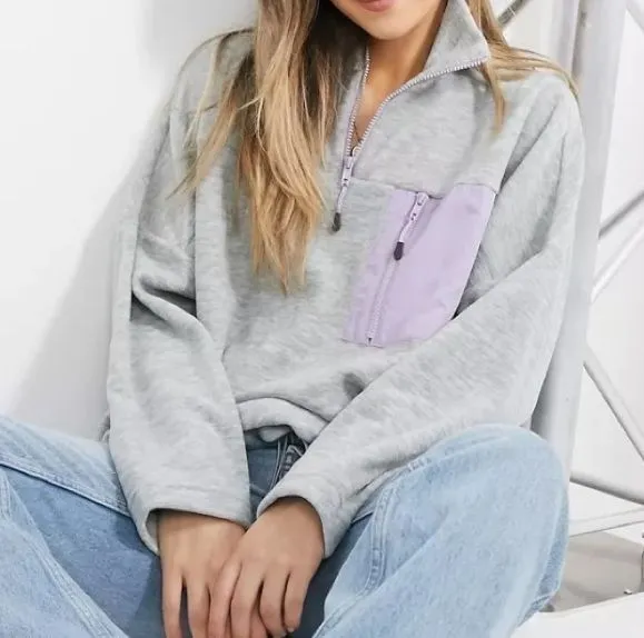 Foo funnel neck fleece quarter zip relaxed loose fit pullover M