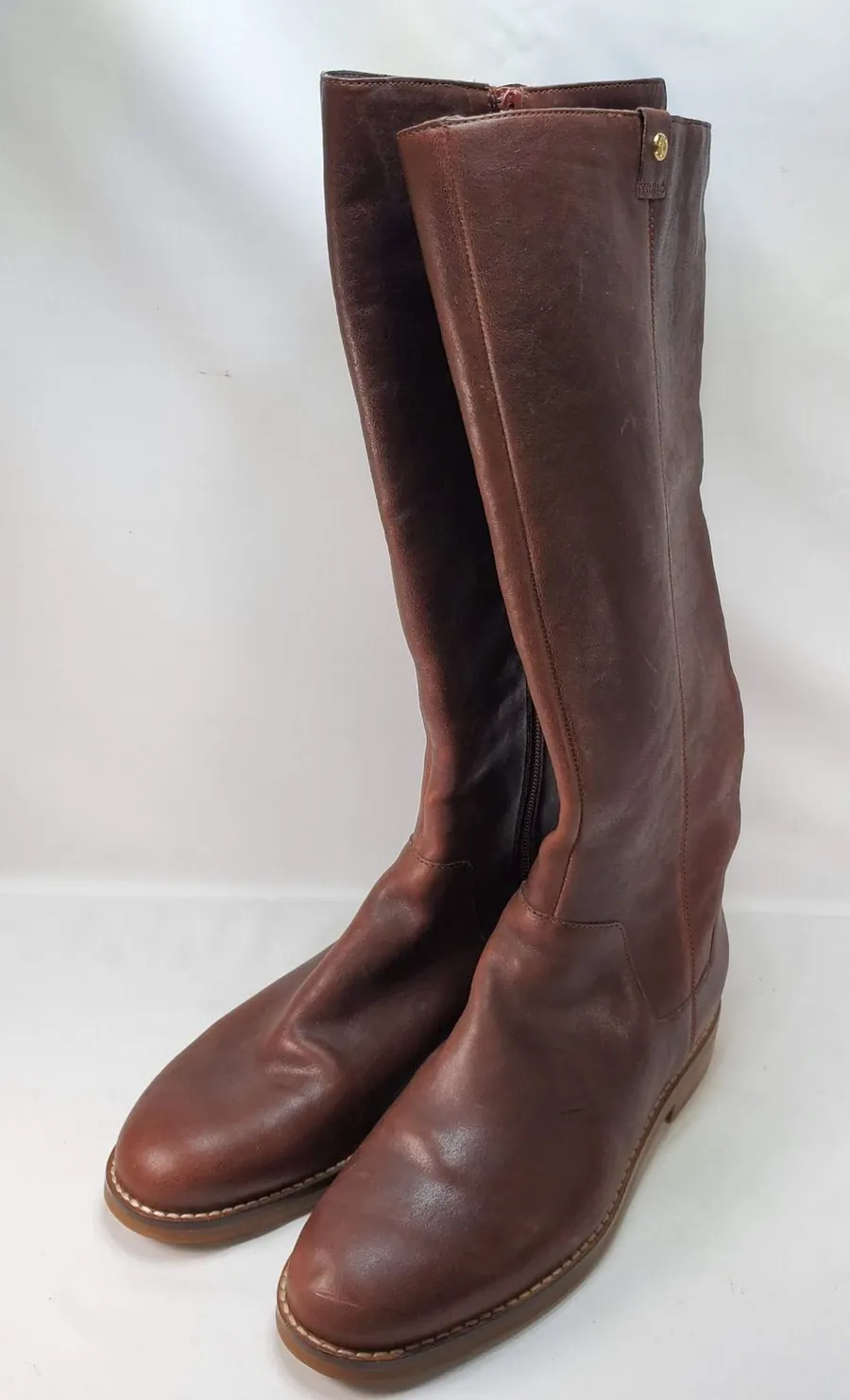 Cole Haan Riding Boots 7 Brown Leather Knee High Side Zip 14974 Equestrian Grand