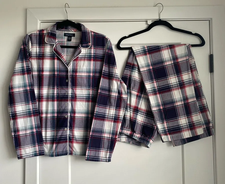 Nautica soft plaid pajamas button down long sleeve sleep shirt compfy pj set
