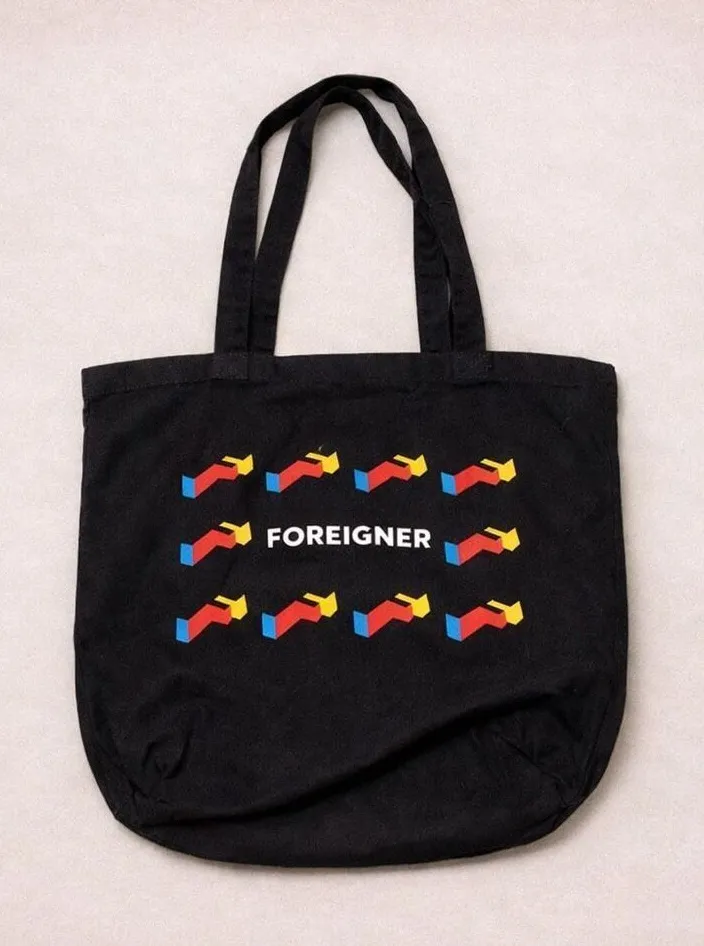 Foreigner Graphic Canvas Tote Bag Black Streetwear Statement Reusable Shopper