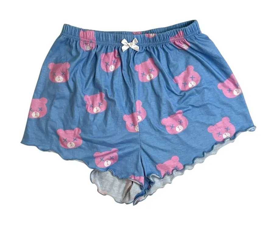 ROMWE Blue and Pink Bear Print Sleep Shorts
