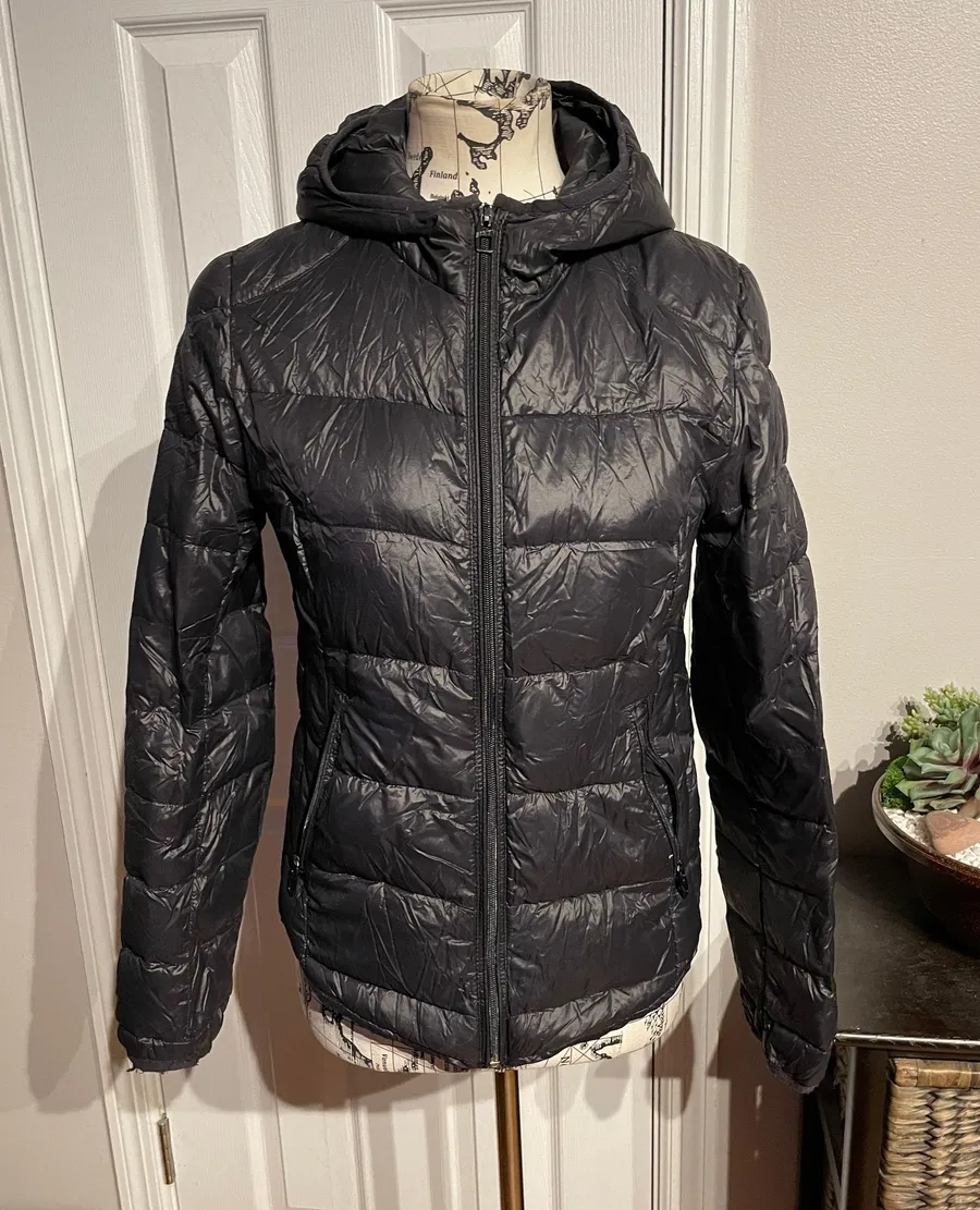 ULTRA LIGHT WEIGHT PACKABLE Down water fowl feathers Whimsgoth Rave Moto riding Biker Skater Hoodie Zip puffy varsity rain wind winter snow High quality outdoor hiking heavy duty well made Vintage Y2k whimsy minimalist utility Bomber crop waist Puffer