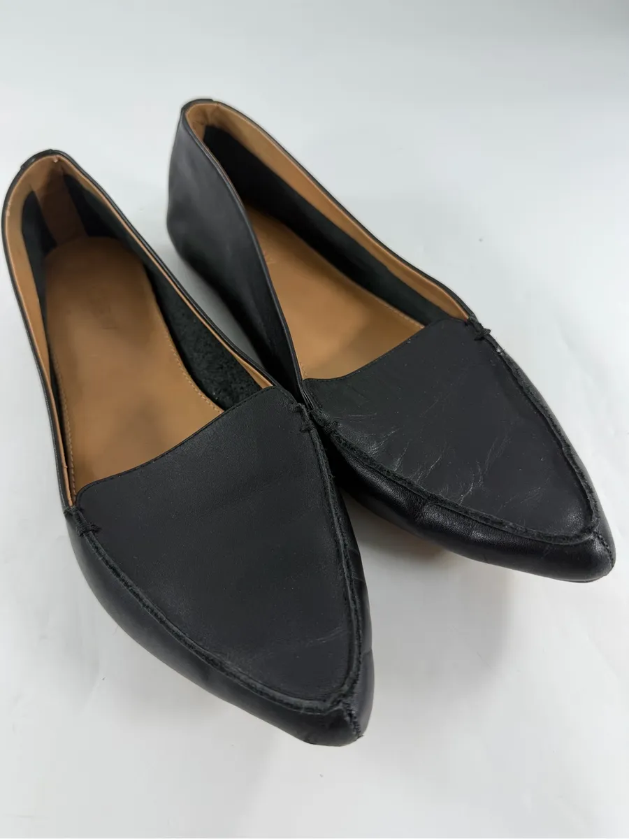 J.Crew Black Leather Pointed Toe Loafers Flats Minimalist Preppy Size 10