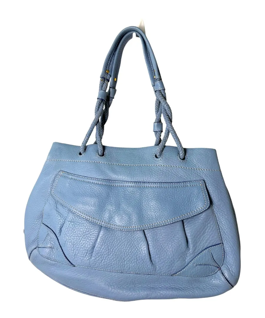 Cole Haan Light Blue Pebbled Leather Braided Strap Shoulder Bag Purse Handbag