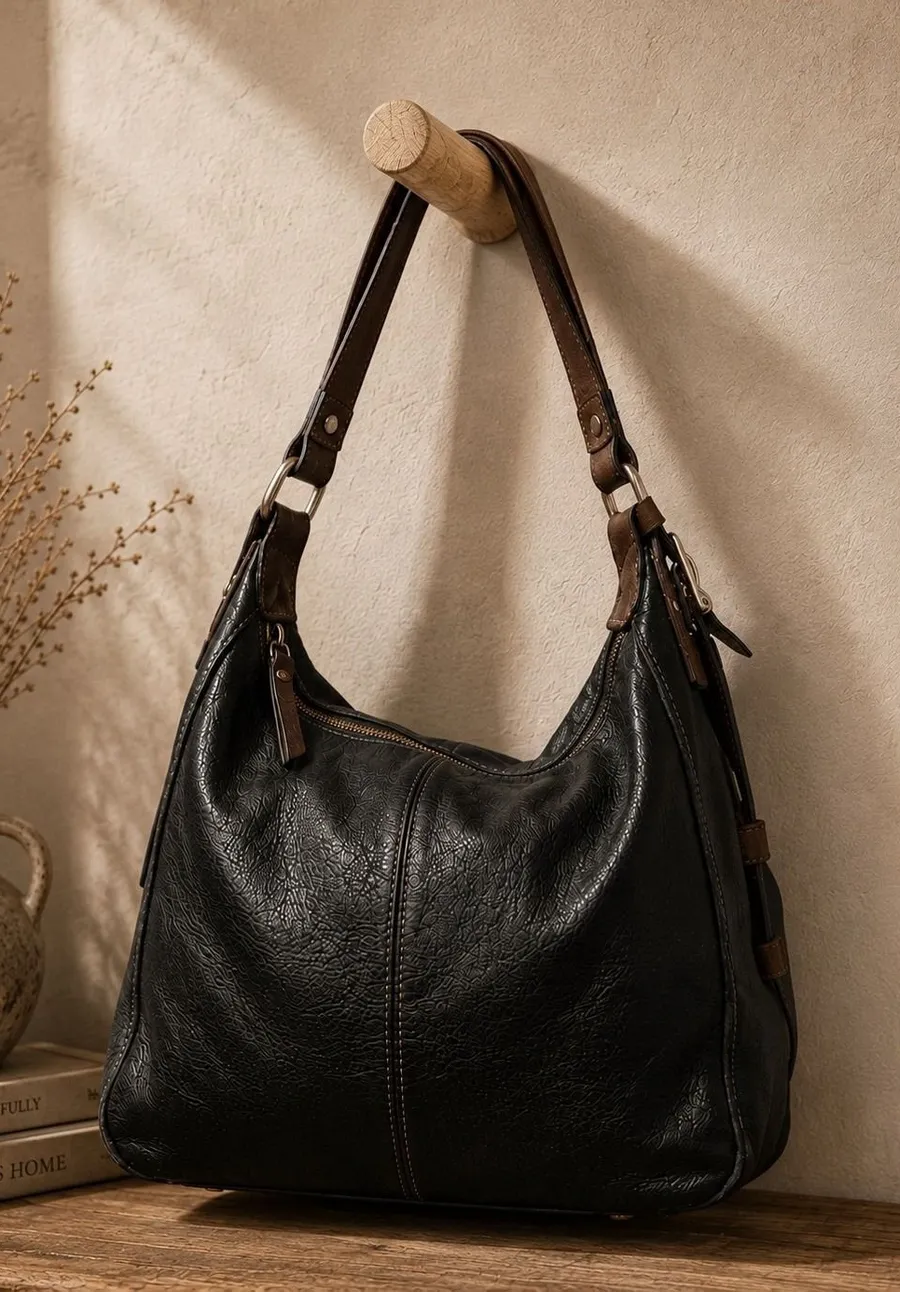 Valentina Leather Bag Brown Black Patina Hobo Boho Statement