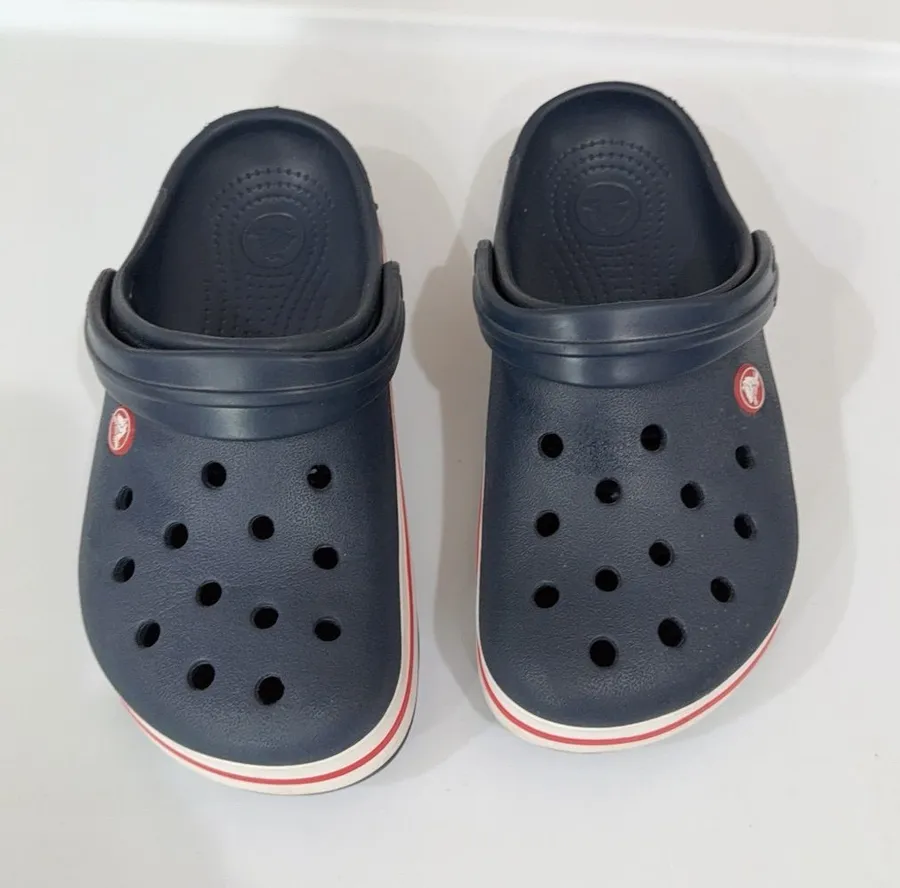 CROCS Navy Blue Classic Clog with Red-Trim Stripe